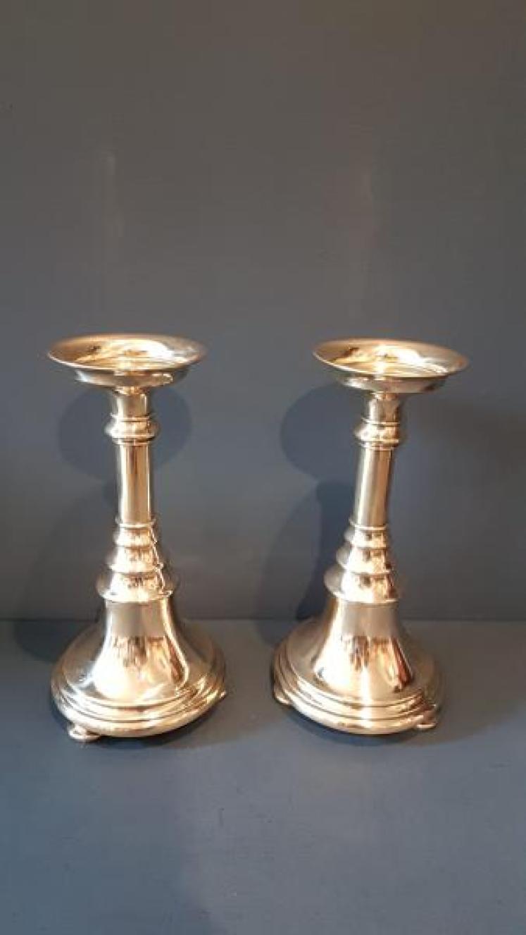 Pair of Stylish Victorian Brass Church Candlesticks - Image 1
