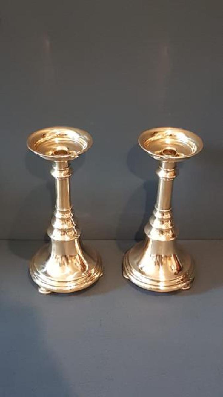 Pair of Stylish Victorian Brass Church Candlesticks - Image 5