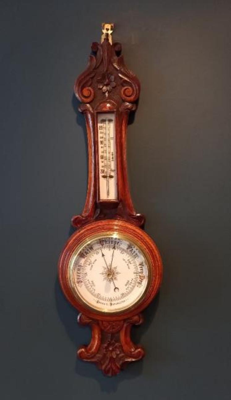 Mid Victorian Foliage Carved Banjo Barometer - Image 1