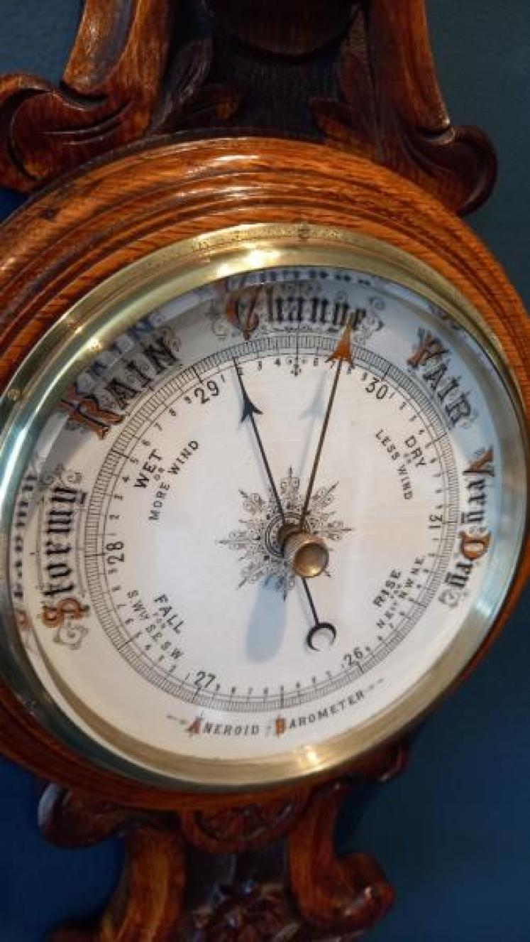 Mid Victorian Foliage Carved Banjo Barometer - Image 5