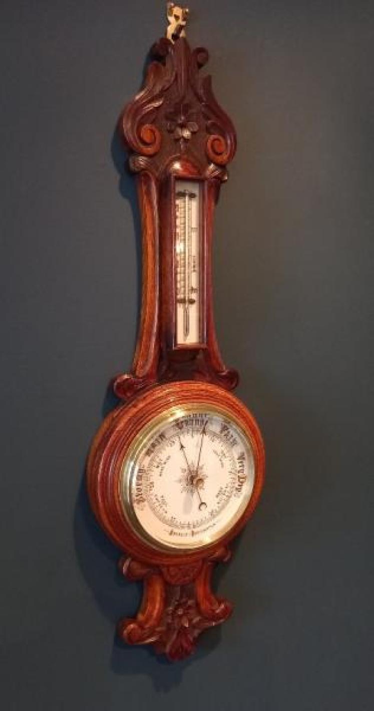 Mid Victorian Foliage Carved Banjo Barometer - Image 7