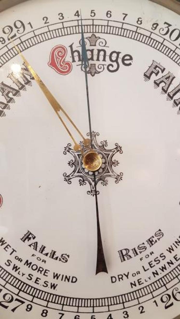 Large Victorian Oak Enamel Dial Wheel Barometer - Image 2
