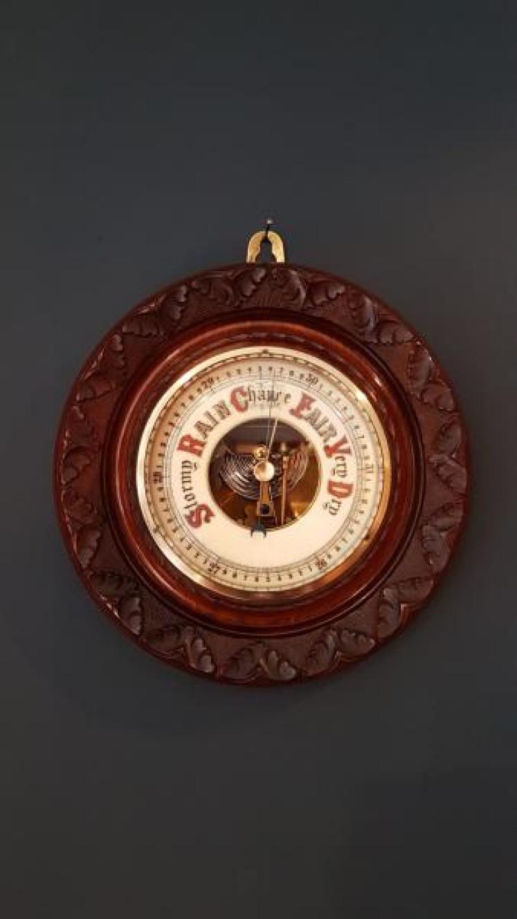 Victorian Carved Walnut Barometer - Image 1