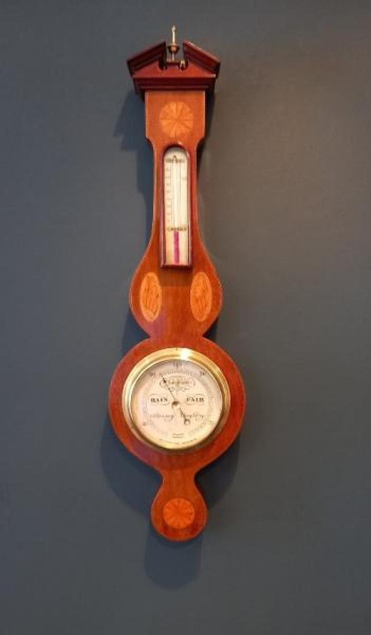 Small Edwardian Period Sheraton Inlaid Banjo Barometer - Image 1