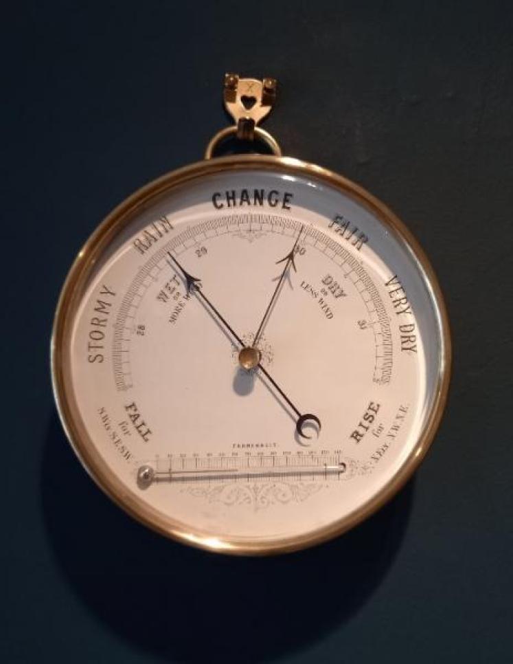 Large Mid Victorian 6.5" Marine Barometer & Thermometer - Image 1