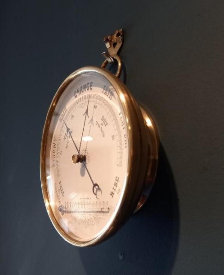 Large Mid Victorian 6.5" Marine Barometer & Thermometer - Image 4