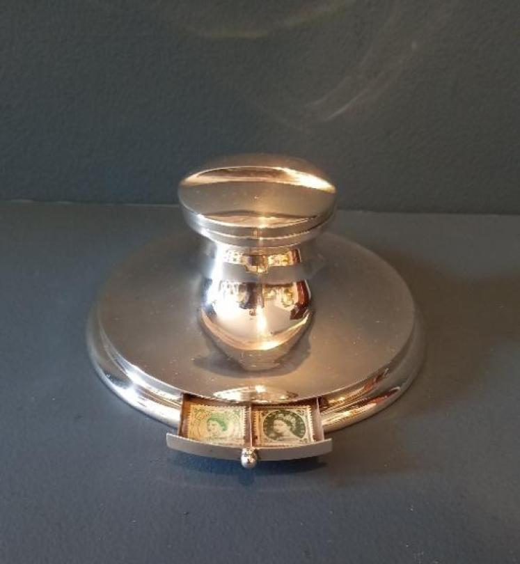Unusual Edwardian Period Silver Inkwell & Stamp Drawer - Image 1