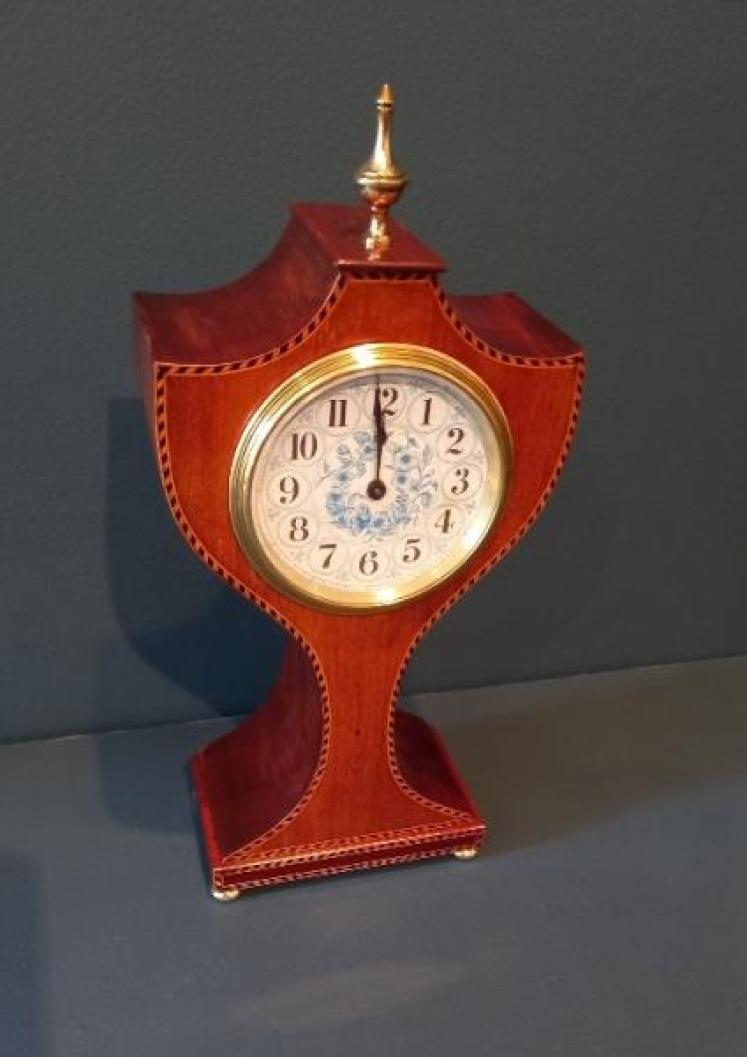 Fine Edwardian Herringbone Inlaid Mantel Clock - Image 7