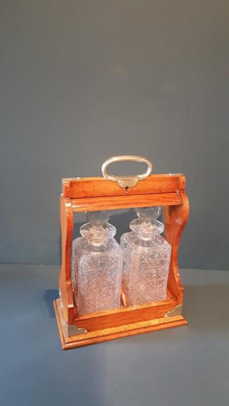 Victorian Oak 2 Bottle Tantalus - Image 1