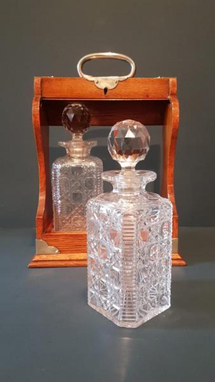 Victorian Oak 2 Bottle Tantalus - Image 4