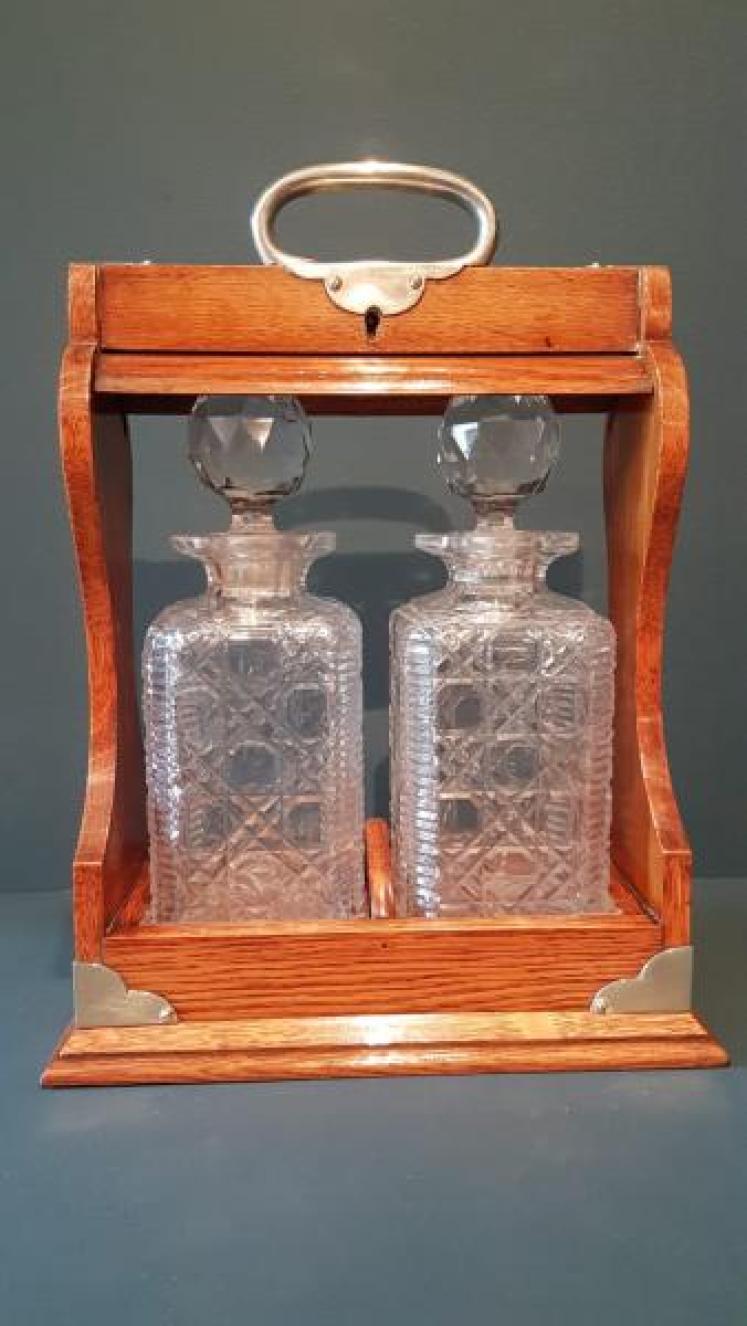Victorian Oak 2 Bottle Tantalus - Image 5