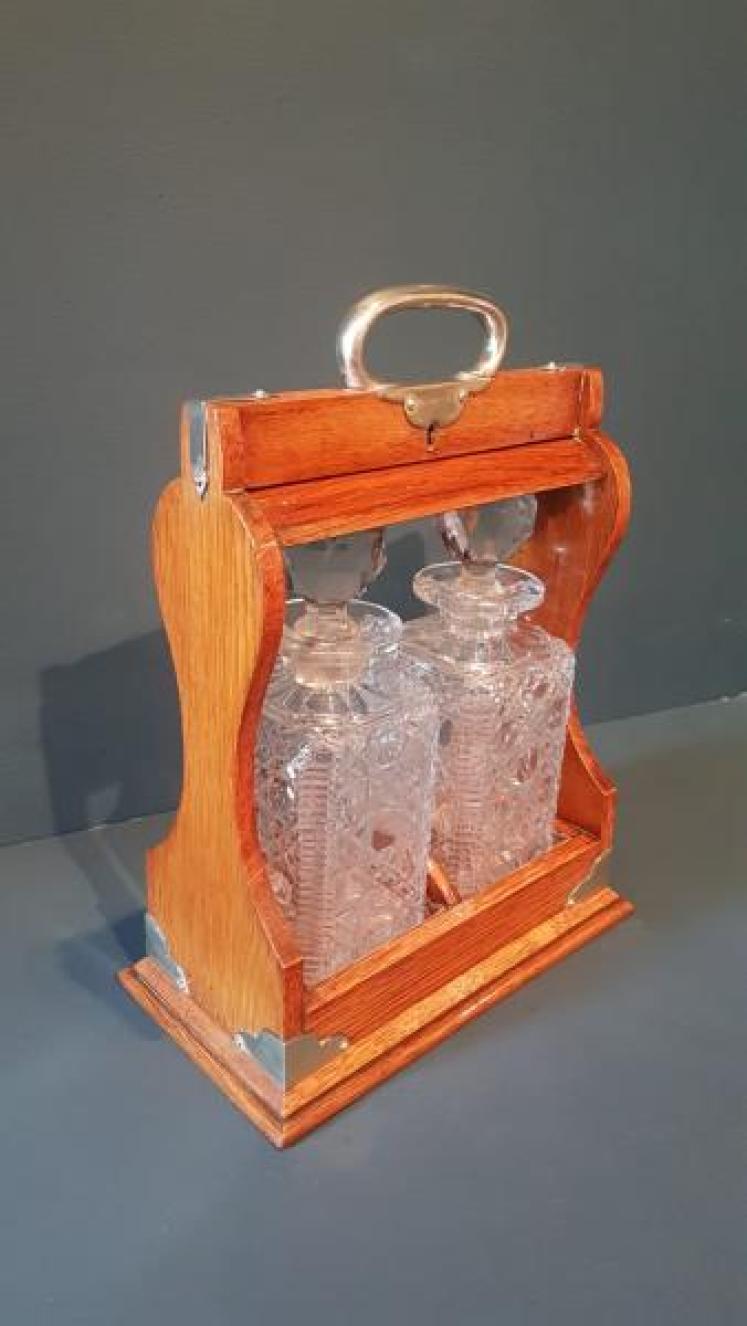 Victorian Oak 2 Bottle Tantalus - Image 6