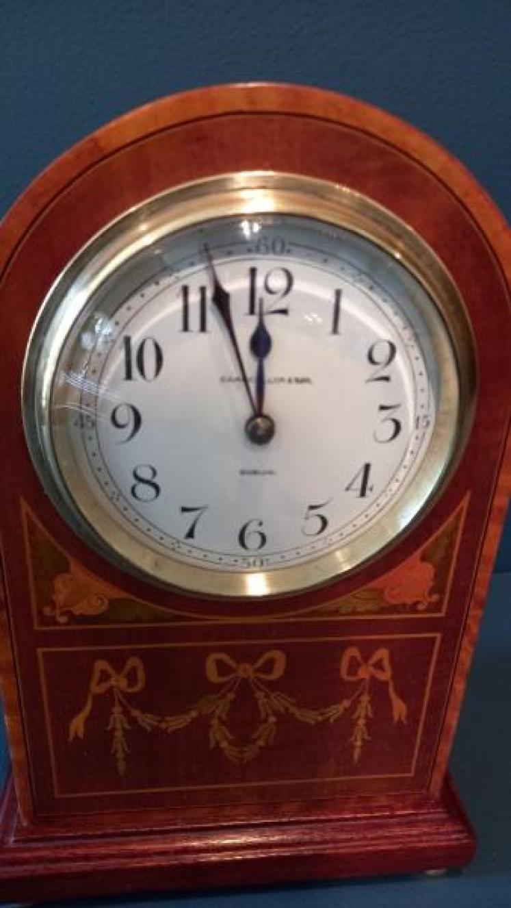 Edwardian Period Fruitwood Inlaid Irish Mantel Clock - Image 3