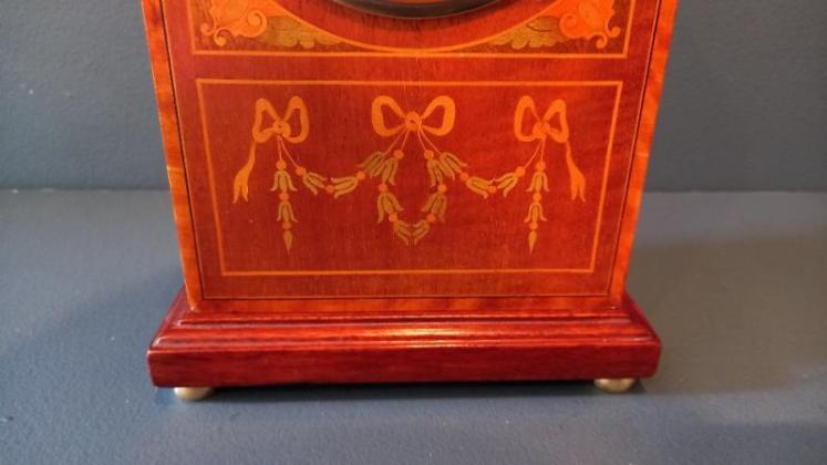 Edwardian Period Fruitwood Inlaid Irish Mantel Clock - Image 4