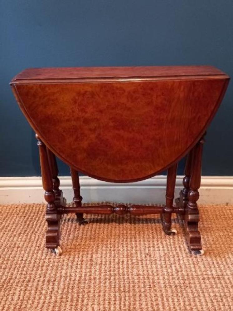 Mid Victorian Figured Walnut Baby Sutherland Table - Image 7