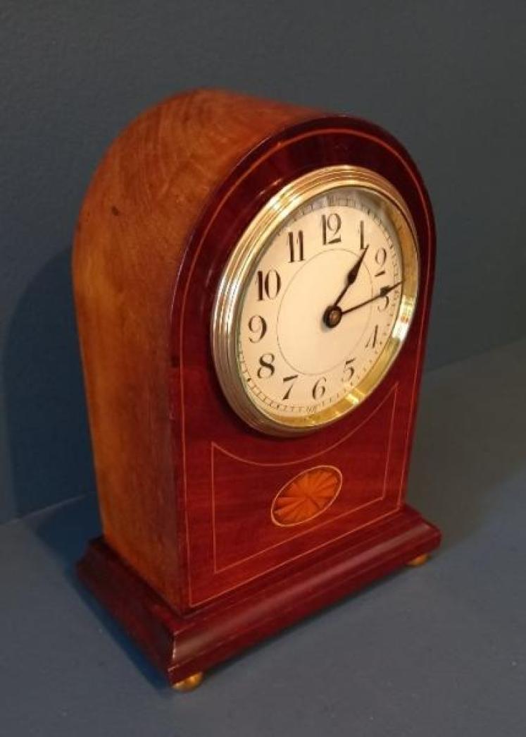 Edwardian Period Sheraton Inlaid Arched Top Mantel Clock - Image 4