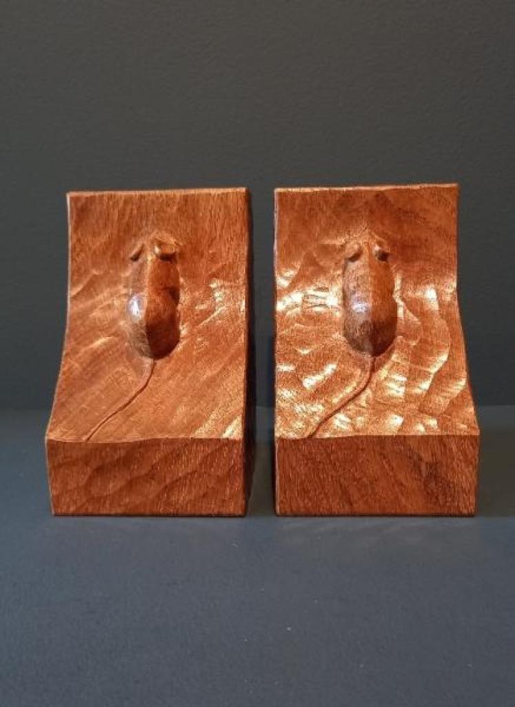 Pair of Mouseman Adzed Oak Bookends - Image 2