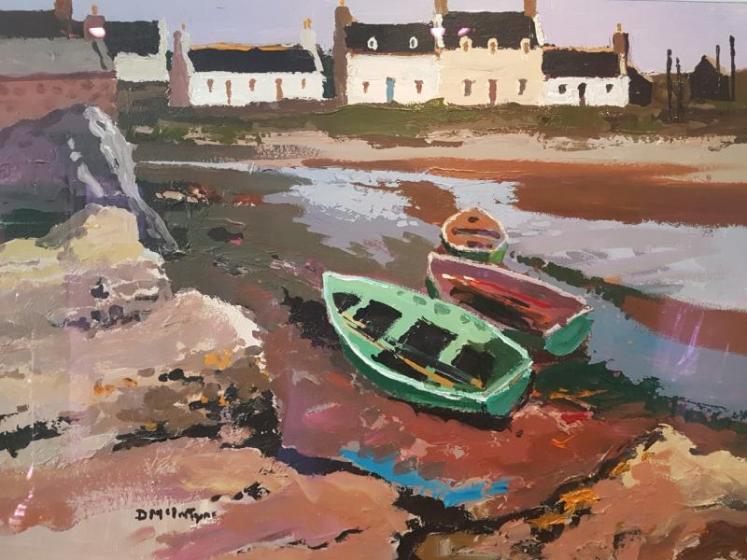 Original Oil on Board by Donald McIntyre - Boats on the Shore - Image 3