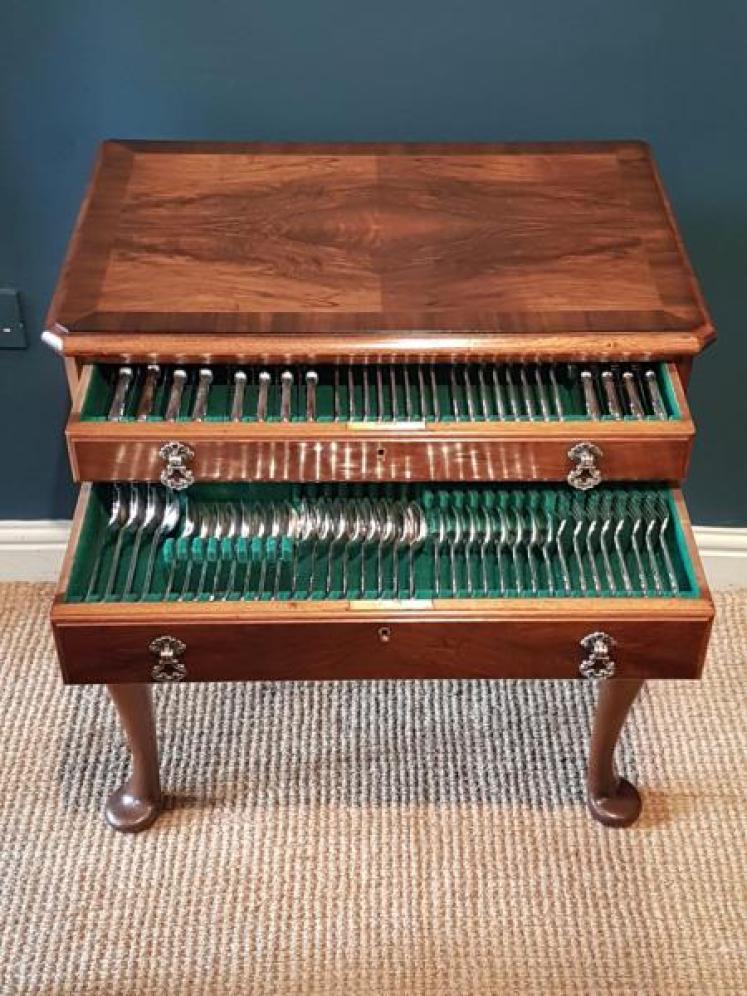 Canteen of Cutlery in Walnut Side Table - Image 1