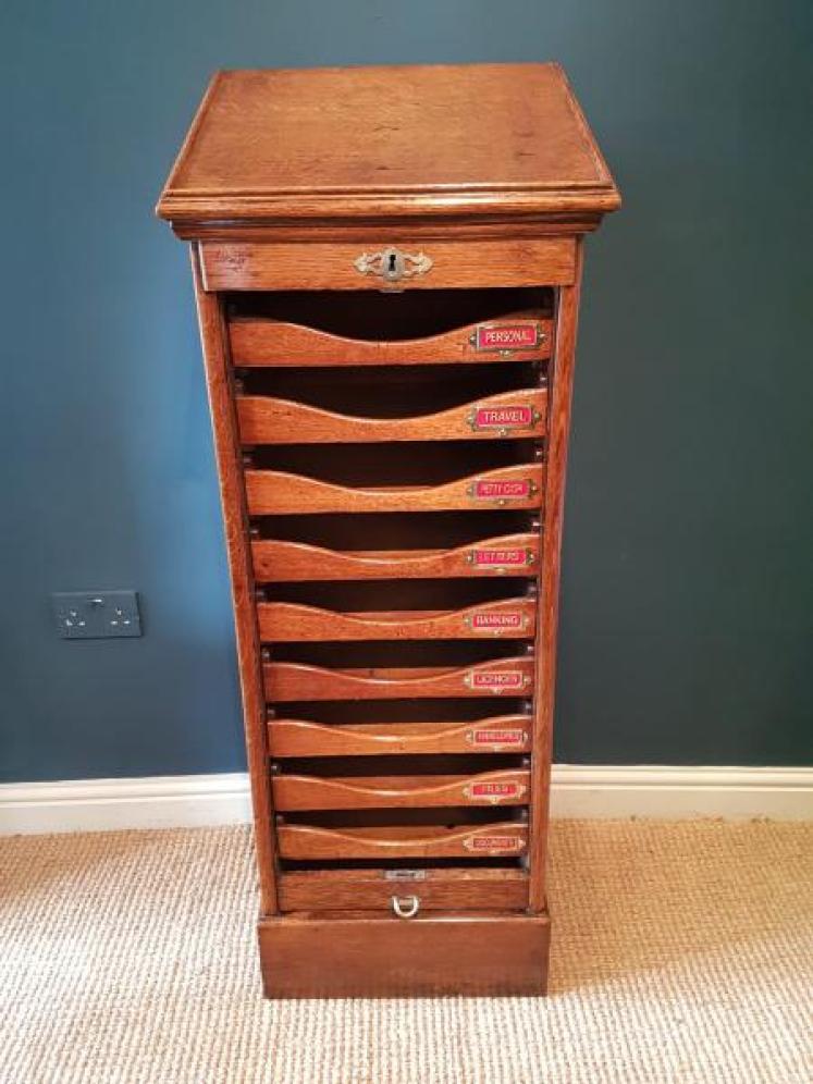 Edwardian Oak Tambour Front File Cabinet - Image 1