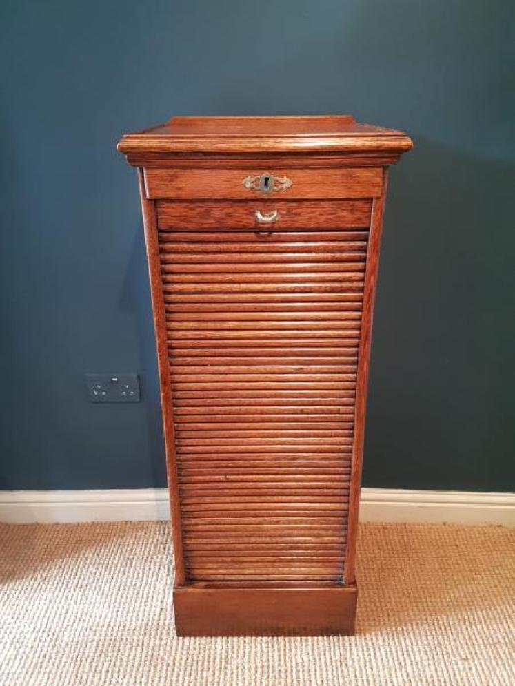 Edwardian Oak Tambour Front File Cabinet - Image 2