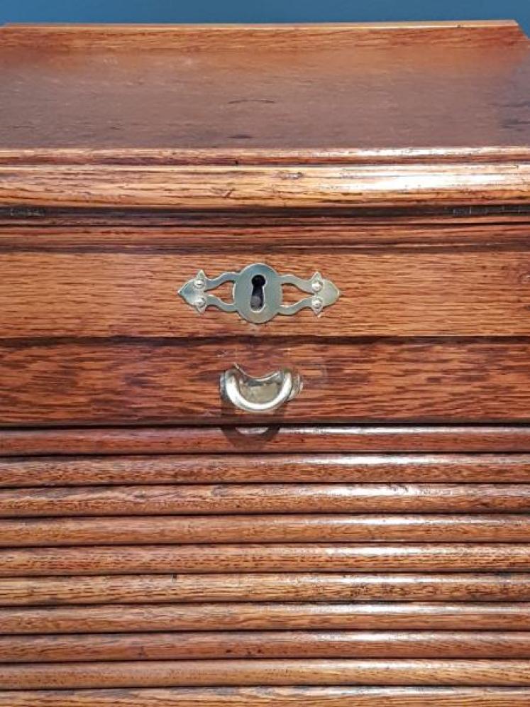 Edwardian Oak Tambour Front File Cabinet - Image 3