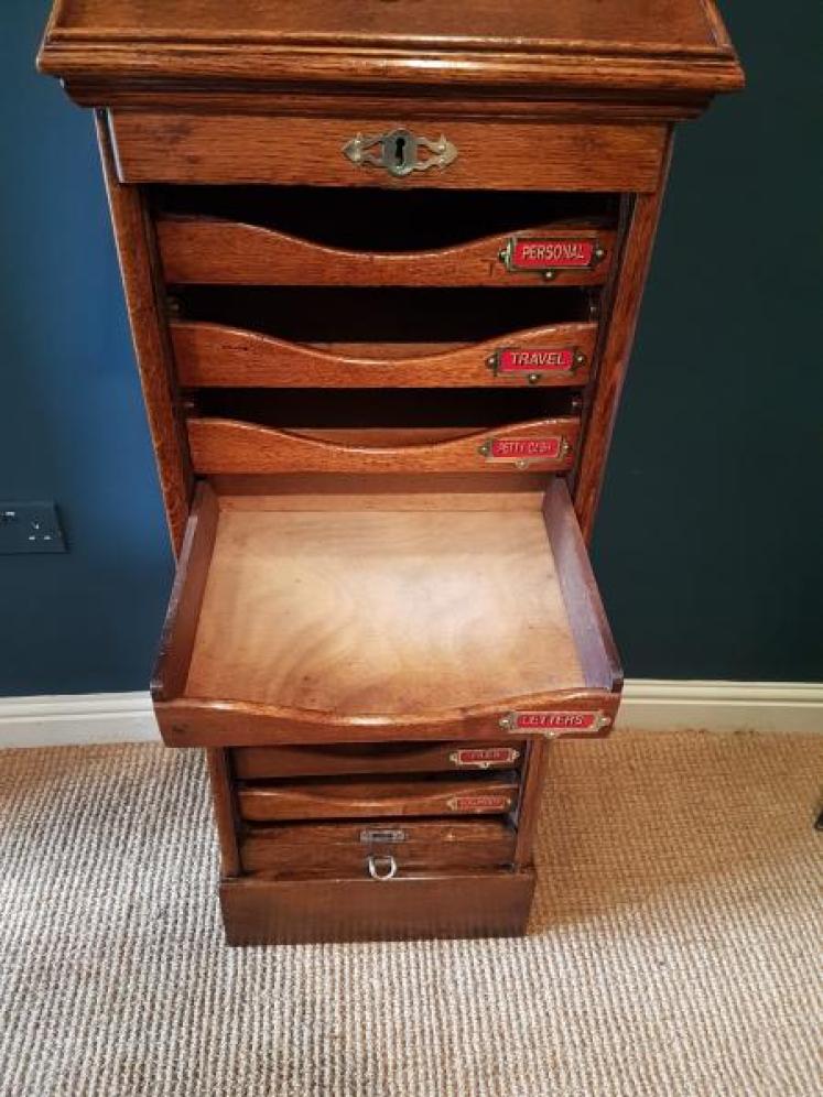 Edwardian Oak Tambour Front File Cabinet - Image 5