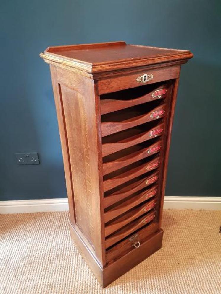 Edwardian Oak Tambour Front File Cabinet - Image 6