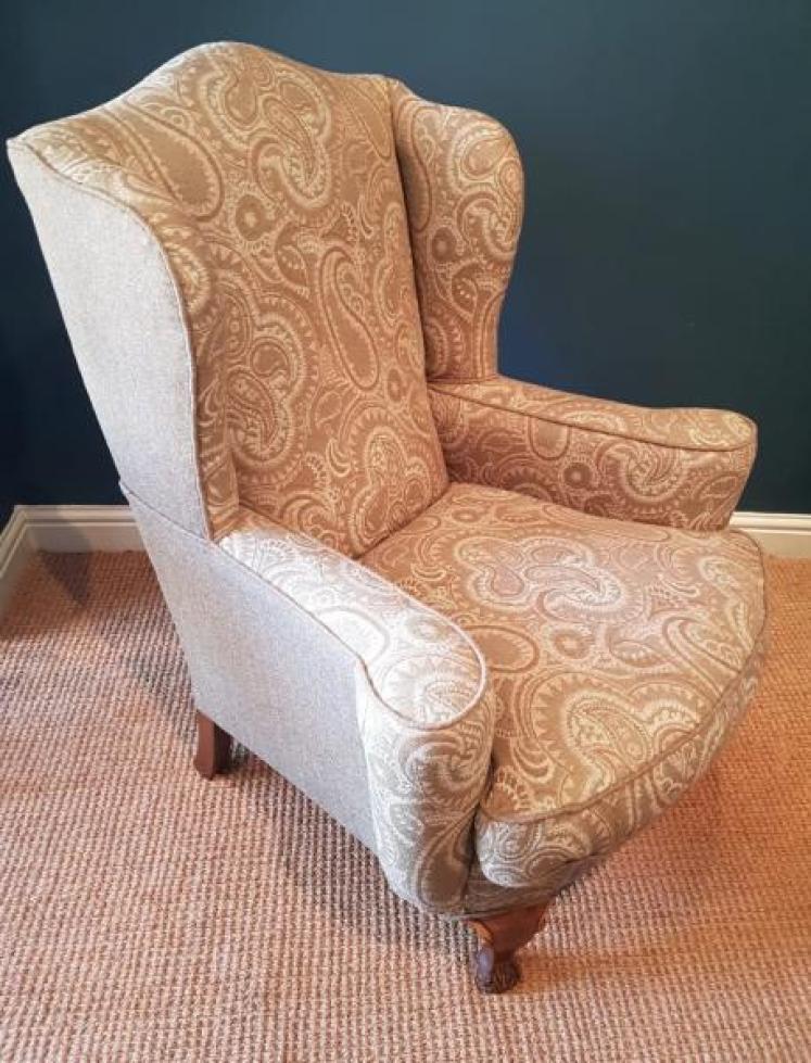 Stylish Edwardian Period Wing Back Upholstered Armchair - Image 6