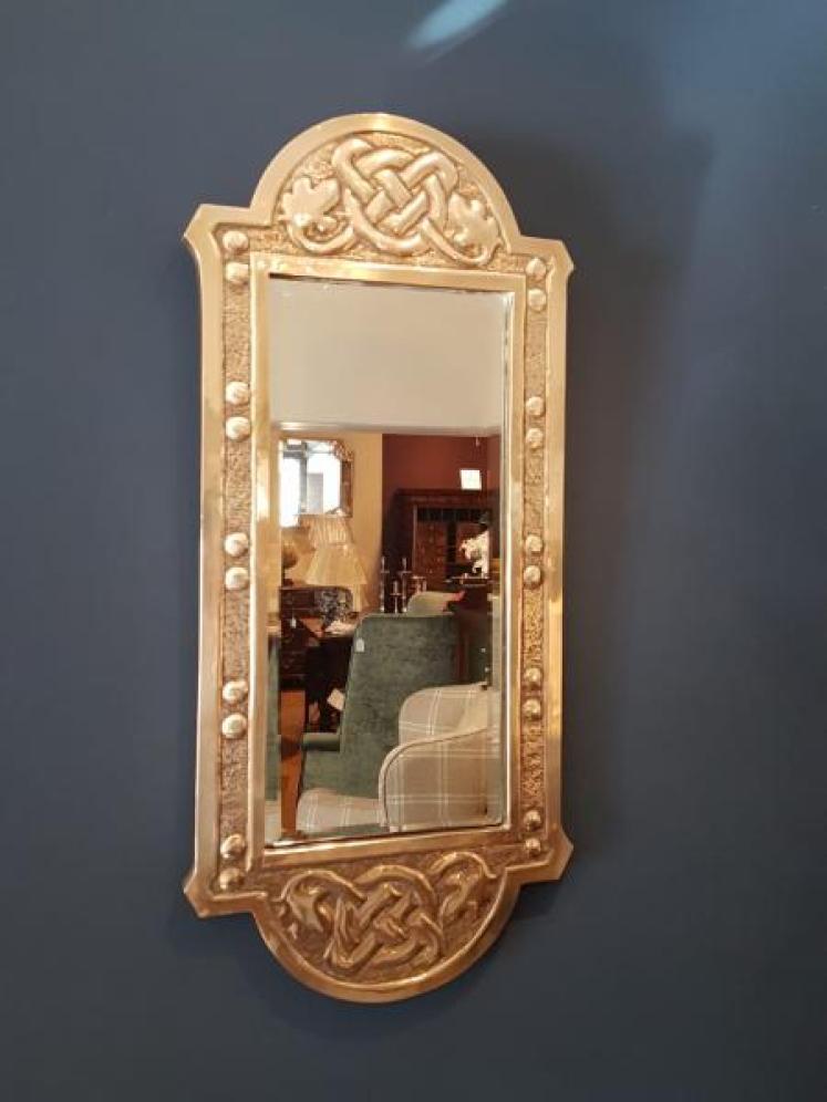 Edwardian Glasgow School Brass Framed Mirror - Image 2