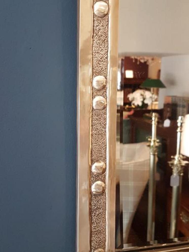 Edwardian Glasgow School Brass Framed Mirror - Image 4