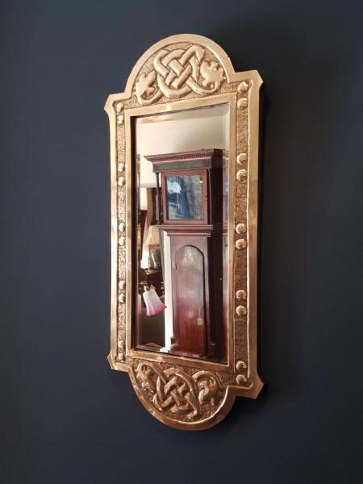 Edwardian Glasgow School Brass Framed Mirror - Image 5
