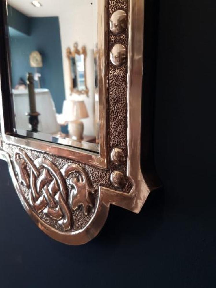 Edwardian Glasgow School Brass Framed Mirror - Image 6
