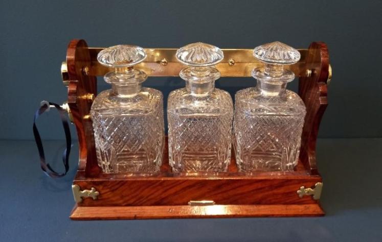 Mid Victorian Walnut Betjeman's Three Bottle Tantalus - Image 3
