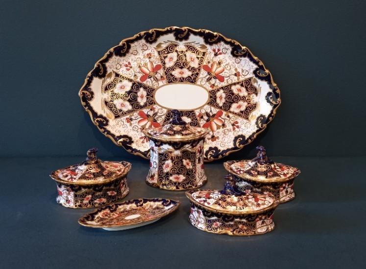 George V Period Royal Crown Derby 6 Piece Dressing Table Set - Image 1