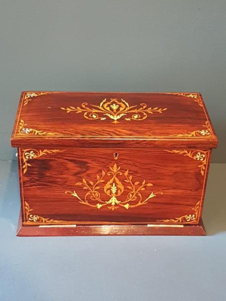 Fine Quality Inlaid Rosewood Stationary Box - Image 4