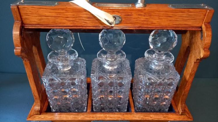 Fine Victorian Silver Mount Three Bottle Tantalus - Image 2