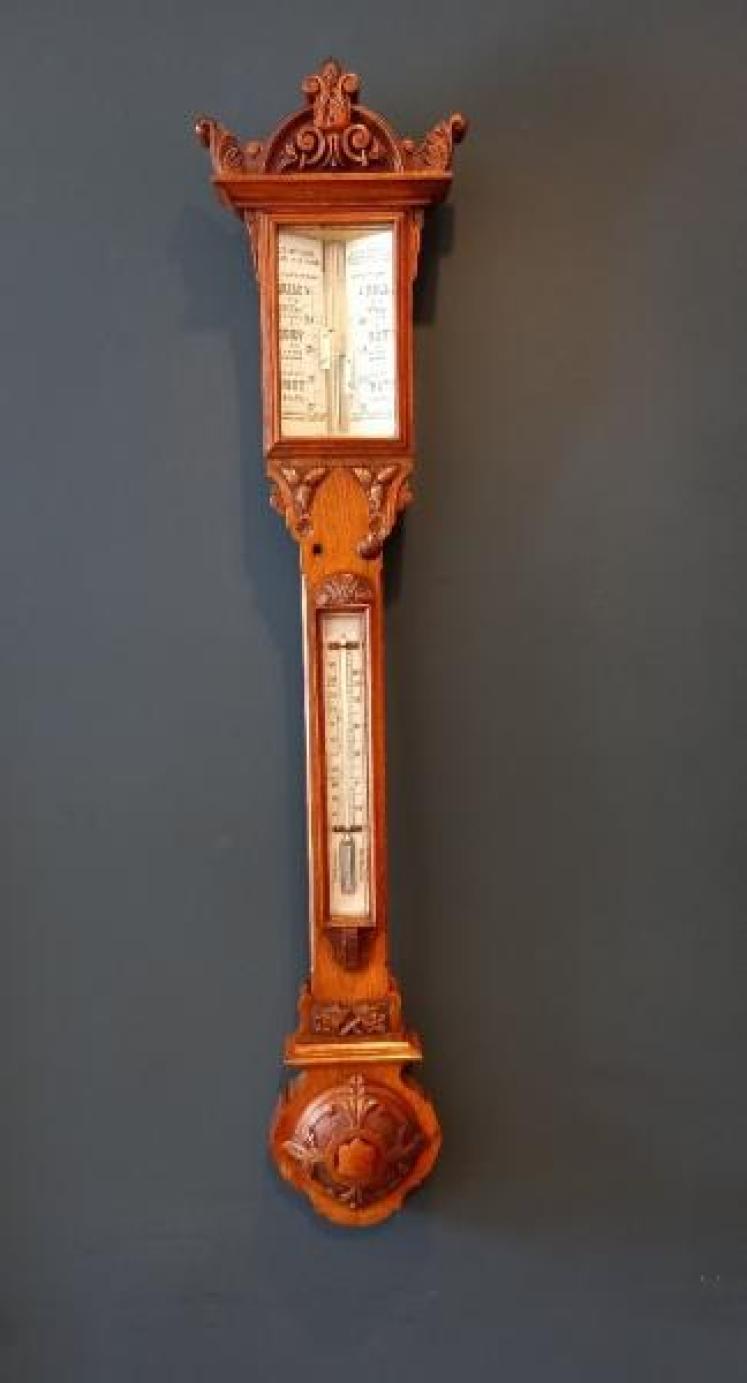 Victorian Golden Oak Whitehaven Stick Barometer - Image 1