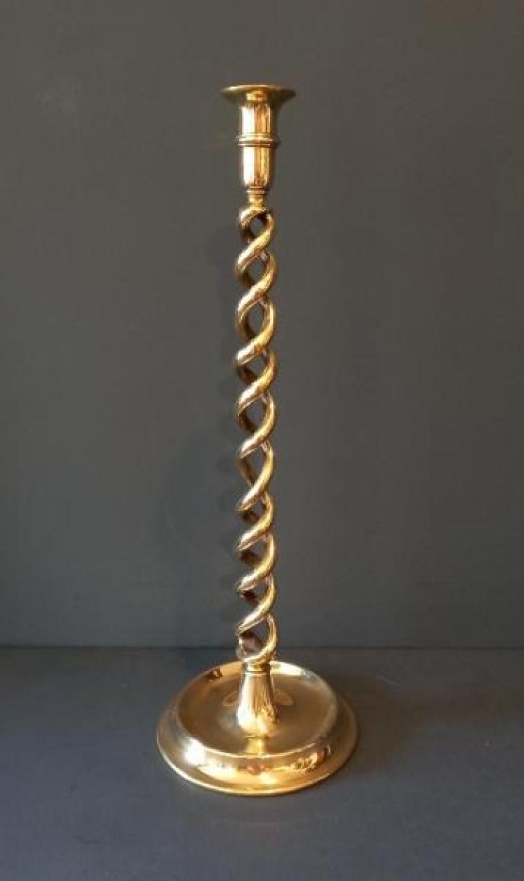 Tall Pair of Victorian Brass Open Barley Twist Candlesticks - Image 2