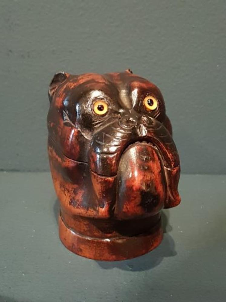 Rare Victorian Treen Bulldog Ink Well - Image 1