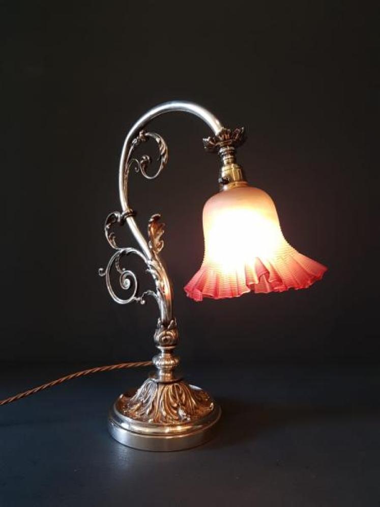Late Victorian Silver Plated Table Lamp and Shade - Image 1