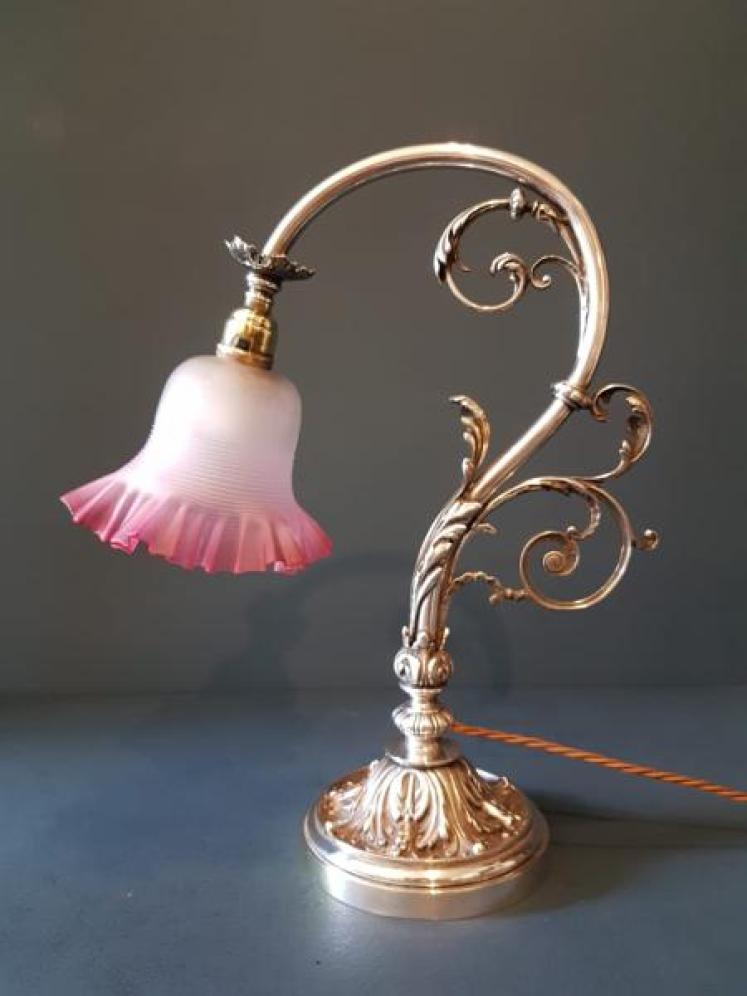 Late Victorian Silver Plated Table Lamp and Shade - Image 2