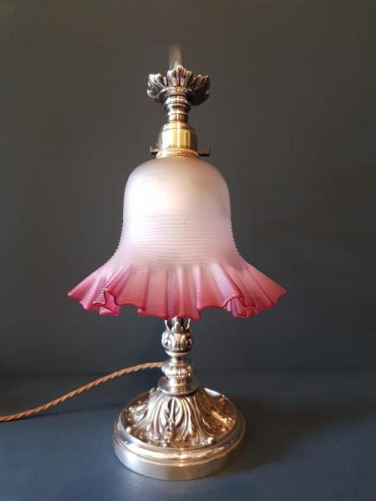 Late Victorian Silver Plated Table Lamp and Shade - Image 3