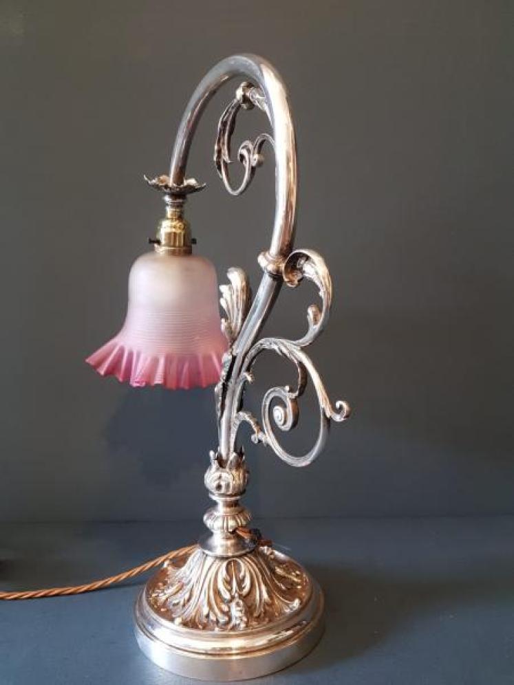 Late Victorian Silver Plated Table Lamp and Shade - Image 4