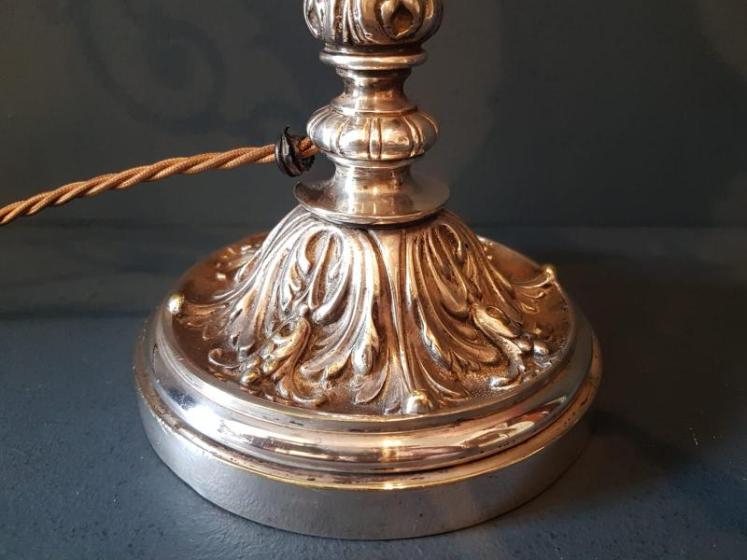 Late Victorian Silver Plated Table Lamp and Shade - Image 7
