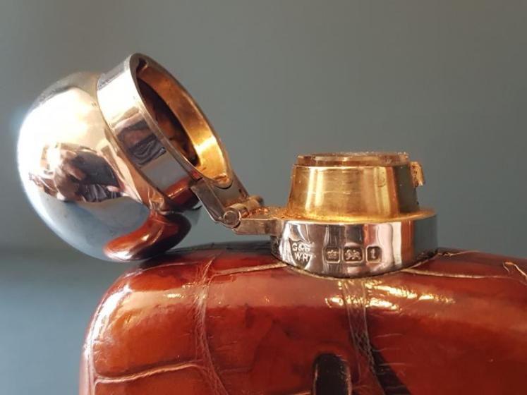 Silver and Crocodile Skin Hip Flask - Image 3