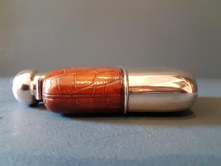 Silver and Crocodile Skin Hip Flask - Image 4