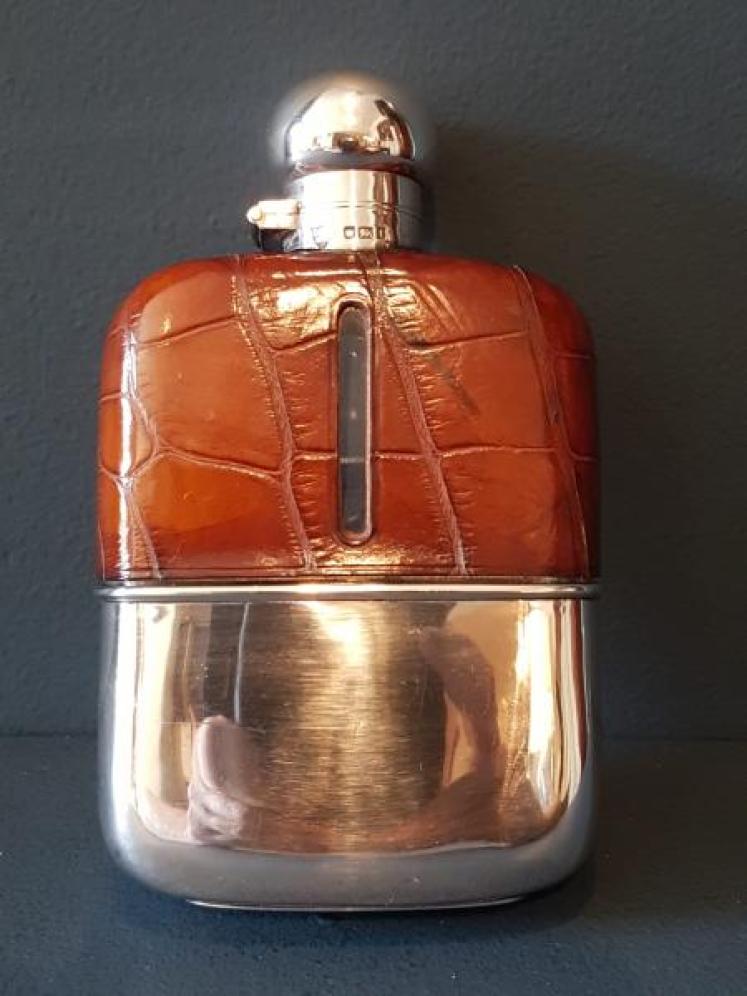 Silver and Crocodile Skin Hip Flask - Image 7