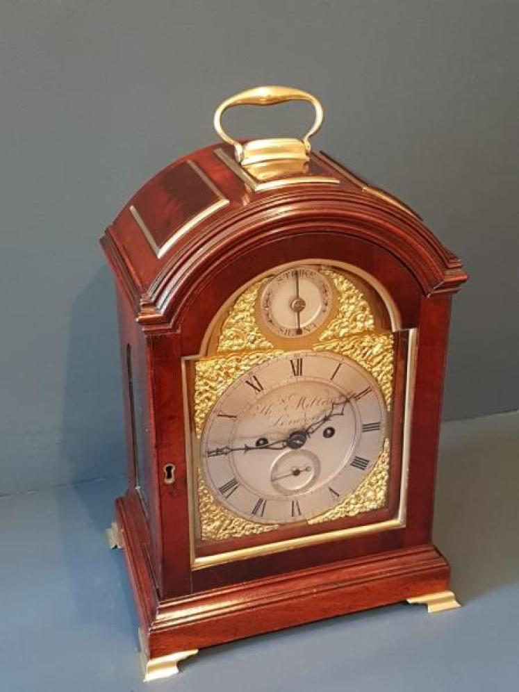 George III Mahogany Double Fusee Quarter Chiming Bracket Clock - Image 6