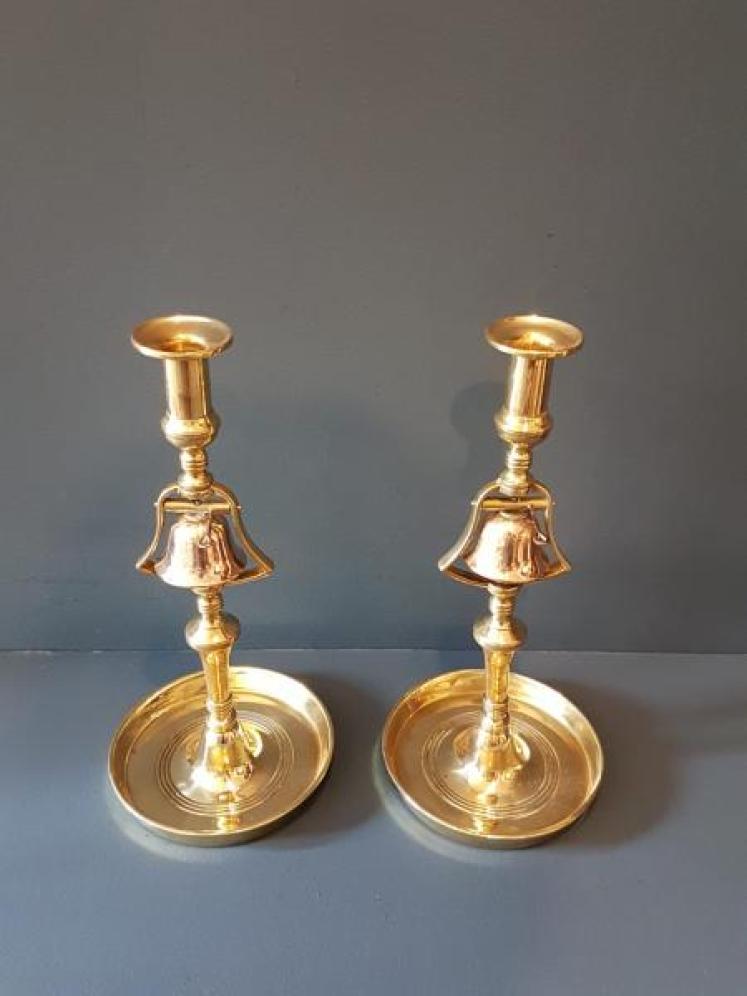 Matching Pair of George III Brass Tavern Candlesticks - Image 2